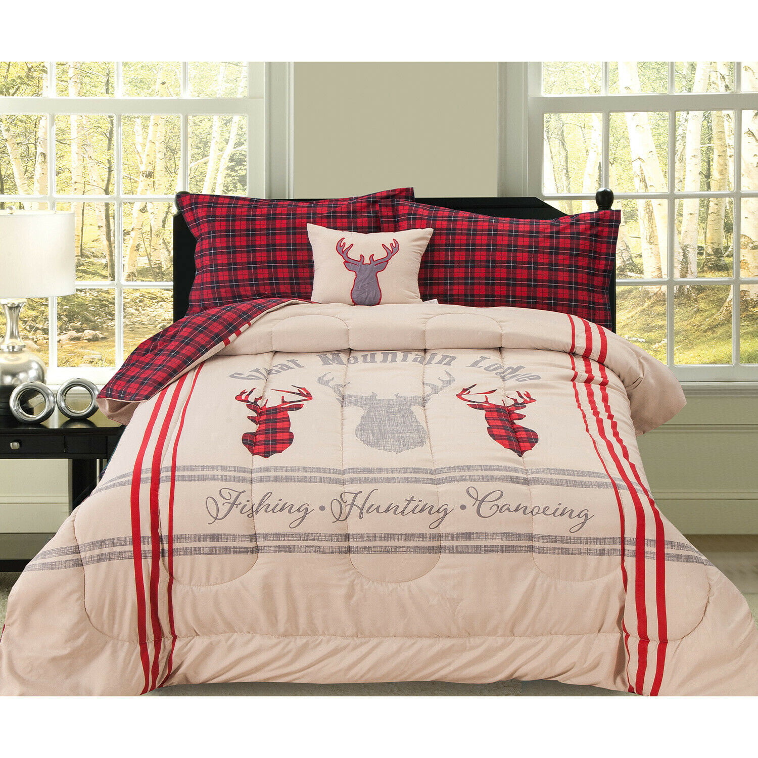 King Western Peak 3 Pcs Star Patterned Luxury Quilt Bedspread Comforter Red