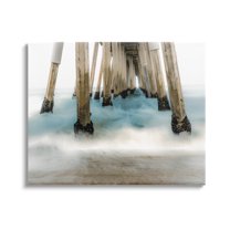 Waterfront Pier Splashing Sea Waves Coastal Graphic Art Gallery Wrapped Canvas Print Wall Art