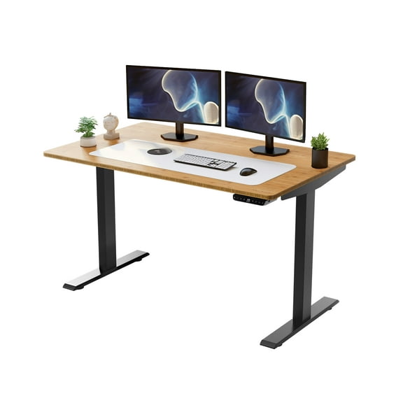 Rise Up 48x30” Bamboo  Solid Top Electric Standing Desk | One-Piece Memory Desktop Dual Motor Adjustable Height Desk 24–49” Ergonomic Sit Stand Workstation