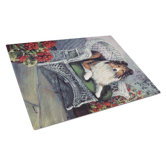 Carolines Treasures PPP3187LCB Sheltie Patio Jewel Glass Cutting Board Large, 12H x 16W, multicolor