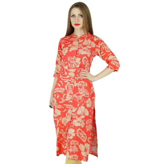 Bimba Women Straight Kurta Kurti Front Opening Printed Tunic Casual Summer Blouse