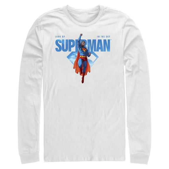 Mens Superman Look Up Hero Pose Long Sleeve Shirt