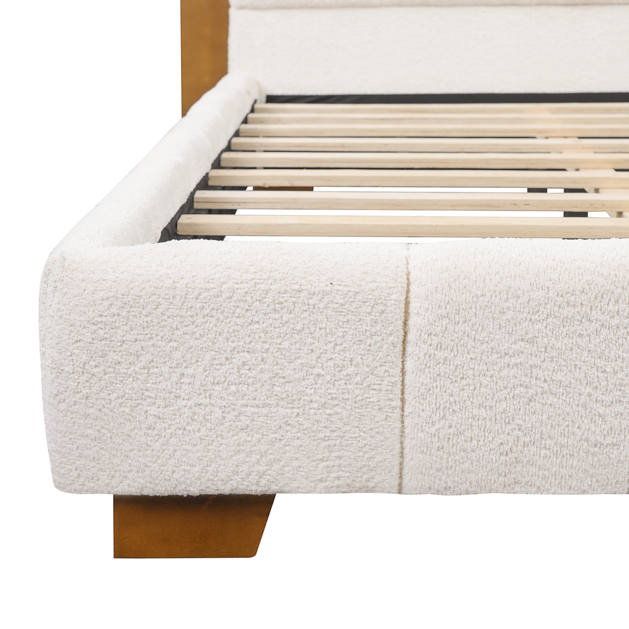 Christopher Knight Home Modern Upholstered Platform Bed with Built-in Reading Lights, King, White+Brown