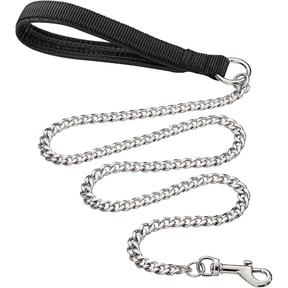 GASTROPOD Chain Heavy Duty Metal Dog Leash,6Ftx3Mm Chew Proof Pet Leash Chain with Soft Padded Handle for Large & Medium Size Dogs Walking,Training and Traveling (30-120 Lbs)