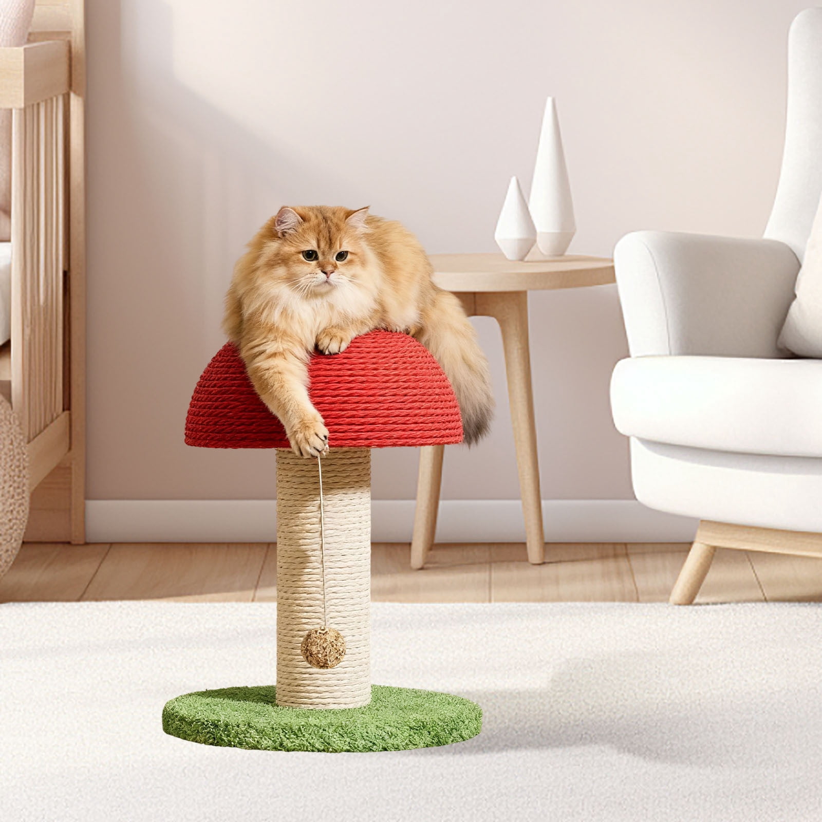 Mushroom Cat Scratching Post Sisal-Wrapped Cute Cat Scratcher with 100% Sisal Covered Scratching Post Mushroom Cat Post for Indoor Cats 8*11inch
