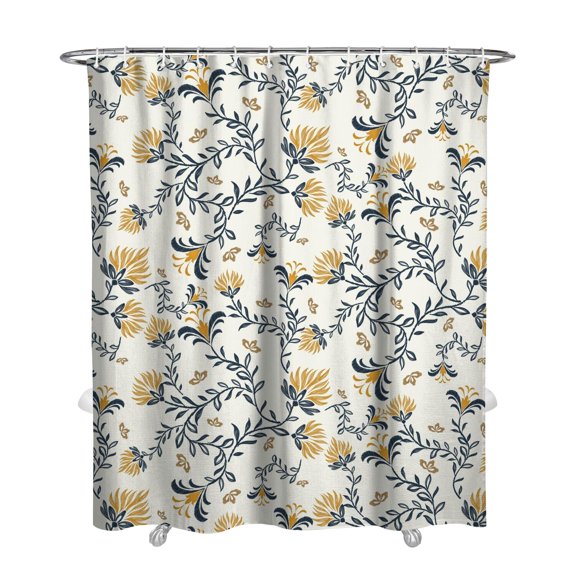 Rustic Country Floral and Bee Shower Curtain 72x84, Romantic Wildflower Design on Quick-Dry Polyester