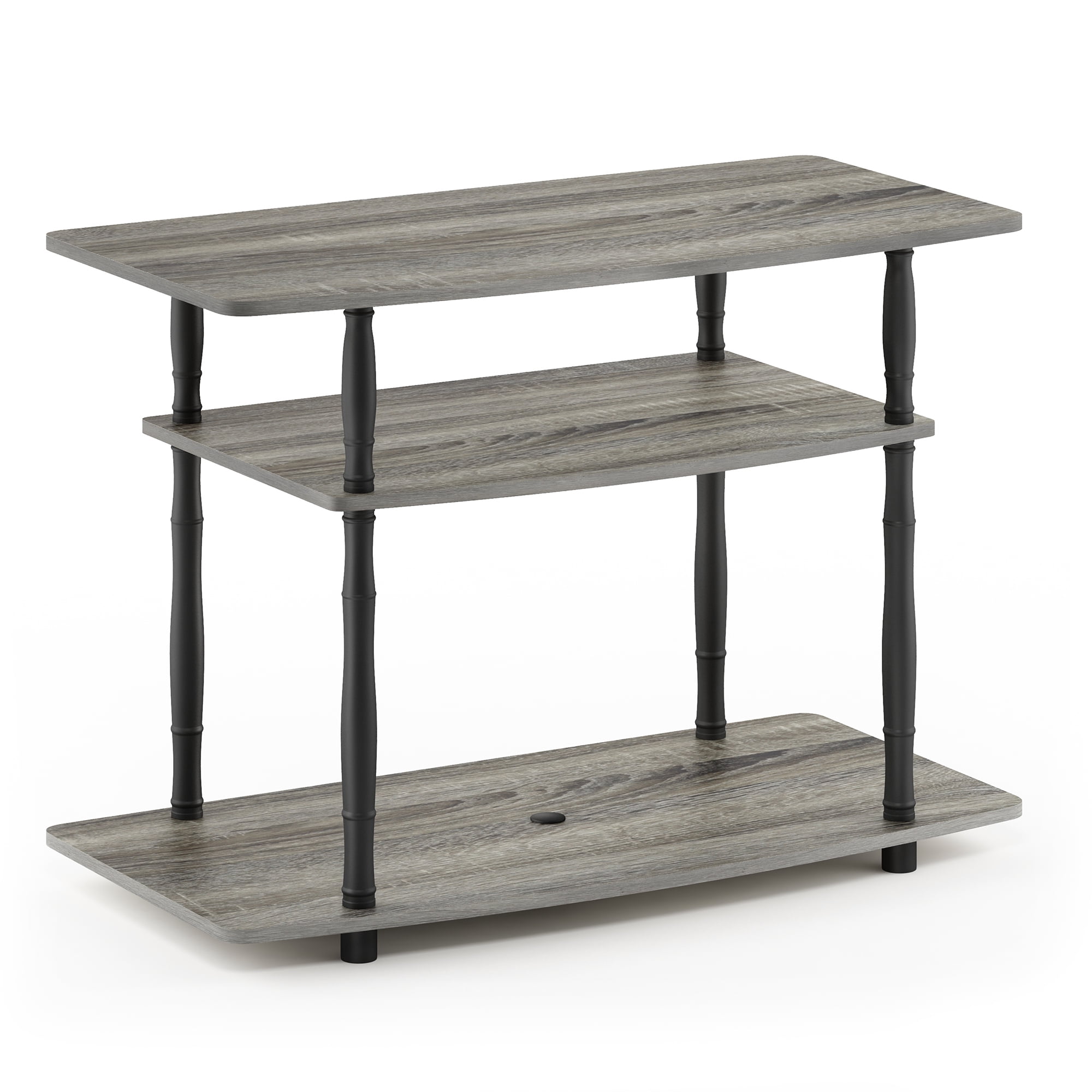 French Oak Grey/Black Turn-N-Tube 3-Tier Entertainment TV Stand 