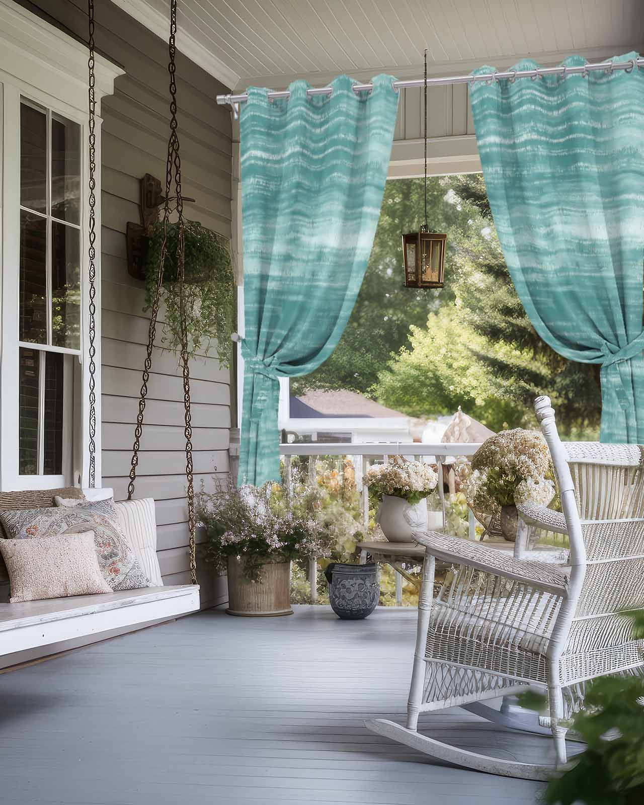 Duck Green Outdoor Curtains for Patio, Vintage Modern Abstract Art Ombre Privacy Drapes Grommet Waterproof Outside Curtains for Porch/Cabana/Balcony 54"x 108", 1 Panel
