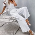 thumbnail image 6 of QLEICOM Womens Slacks Women's Relaxed Fit Straight Leg Pants Solid Cotton Linen Drawstring Elastic Waist Long Wide Leg Pants Work Cargo Casual Pants Wide Leg Pants Relaxed Fit Trousers White XXL, 6 of 7