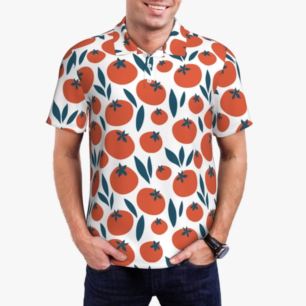 Fotbe Hand Drawn Tomatoes Camiseta Polo de Golf para Hombre con Estampado – Camisa Deportiva Transpirable con Cuello Abotonado-3X-Large