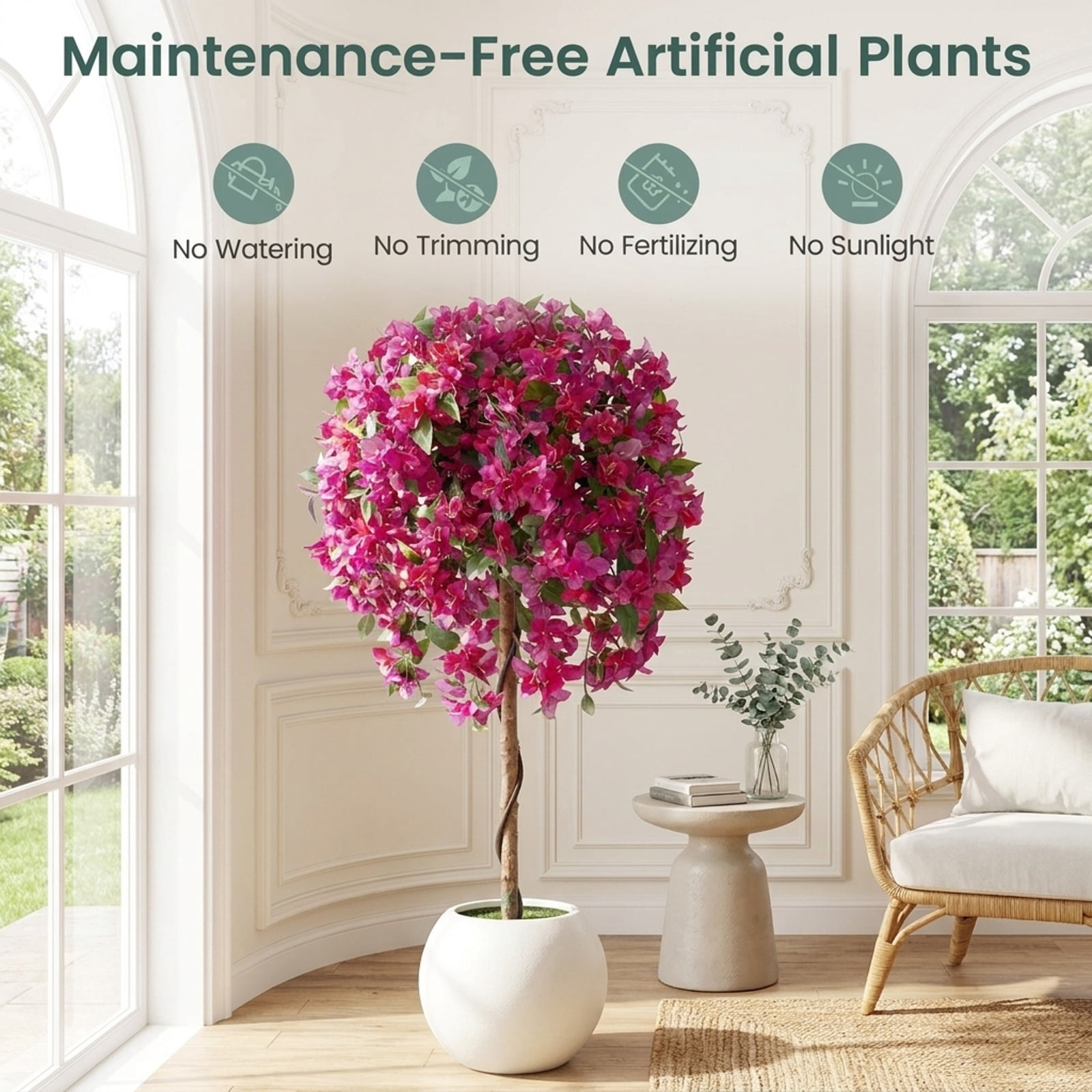 Vebreda Artificial Plant Decor, 2 Pack Artificial Azalea Trees Faux Floral Plants with Vivid Blooming Flowers, Charming Blooming Look