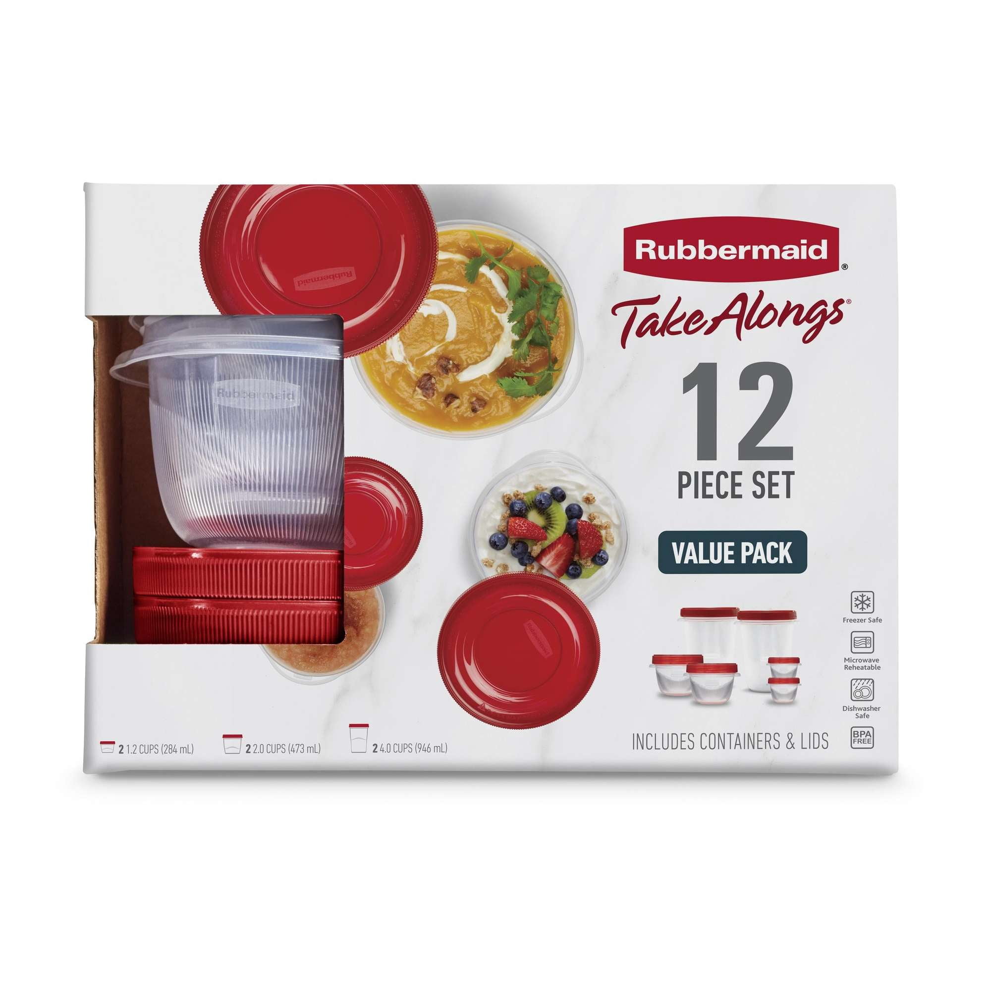 Rubbermaid Takealongs 12 Piece Food Storage Set, Red