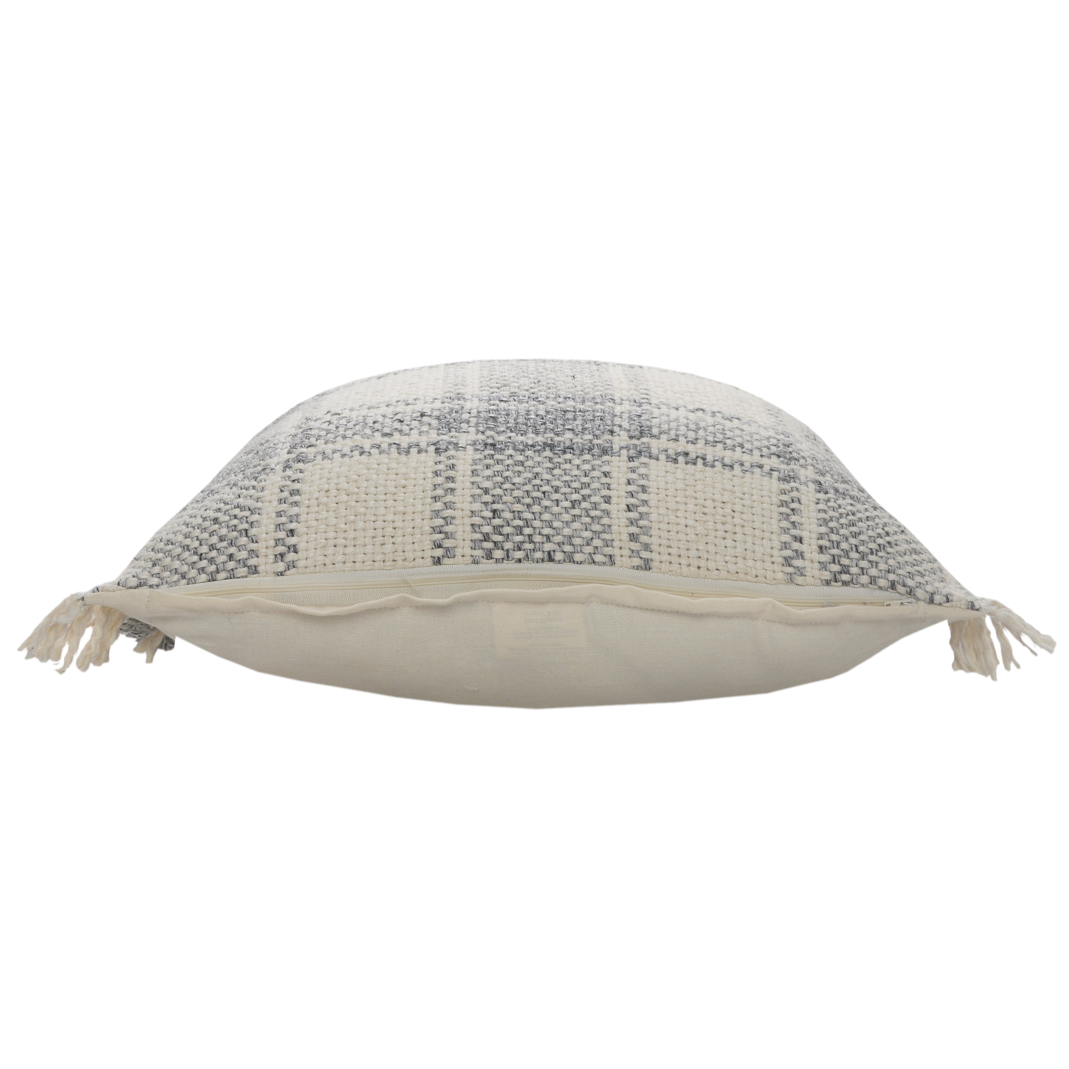 Laddha Home Designs Plaid Checkered Square Throw Pillow - 20" - Cream and Gray - Set of 2