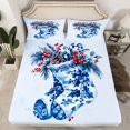 thumbnail image 2 of Manfei Vintage Christmas Stocking Twin Sheet Sets,Merry Xmas Twin Fitted Sheet,Red Berry Flat Sheet For Children,Luxury Bedroom Decor,3-Piece, 2 of 7
