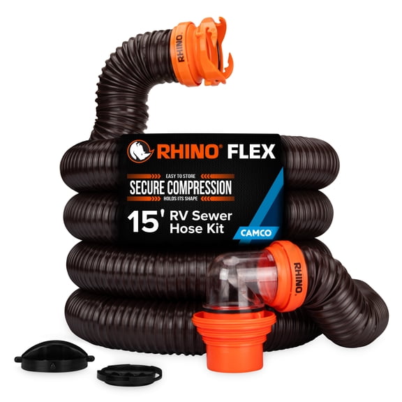 Camco RhinoFLEX 15-Foot RV Sewer Hose Kit - Multicolor, 23 Mils of Polyolefin (39762)