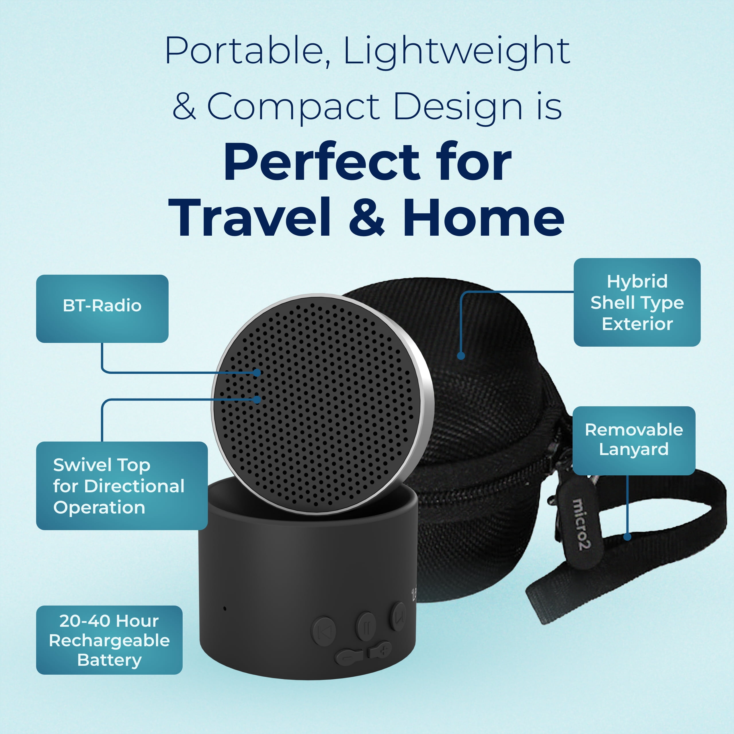 Adaptive Sound Technologies LectroFan Micro2 & Carrying Case for LectroFan Micro2 - Portable Bluetooth Speaker - Compact Sound Machine for Travel - Black Sound Machine & Black Case