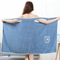 thumbnail image 3 of Falda de baño intercambiable de vellón coral suave absorbente, toalla de baño para uso doméstico, falda de baño con tirantes para mujeres y adultos, 3 of 3