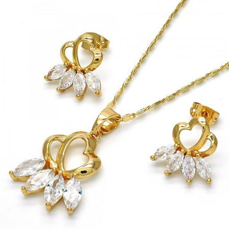 Elegant Womens Earring (Elegant Shiny Gold Layered Women Heart Necklace And Earring With White Cubic Zirconia By Folks)