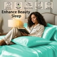 thumbnail image 5 of Amay Luxury Satin Silk Bed Sheet Set - 4 Piece Bedding Set with Fitted Sheet, Flat Sheet & 2 Pillowcases - Ultra Soft, Smooth, Wrinkle Resistant ( Full, Aqua ), 5 of 6