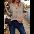 thumbnail image 4 of Camisetas de Larga para Mujer, Blusas Tipo Túnica con Cuello en V, Elegantes, Informales, Acanaladas, Holgadas y Cómodas, para . Caqui M, 4 of 8