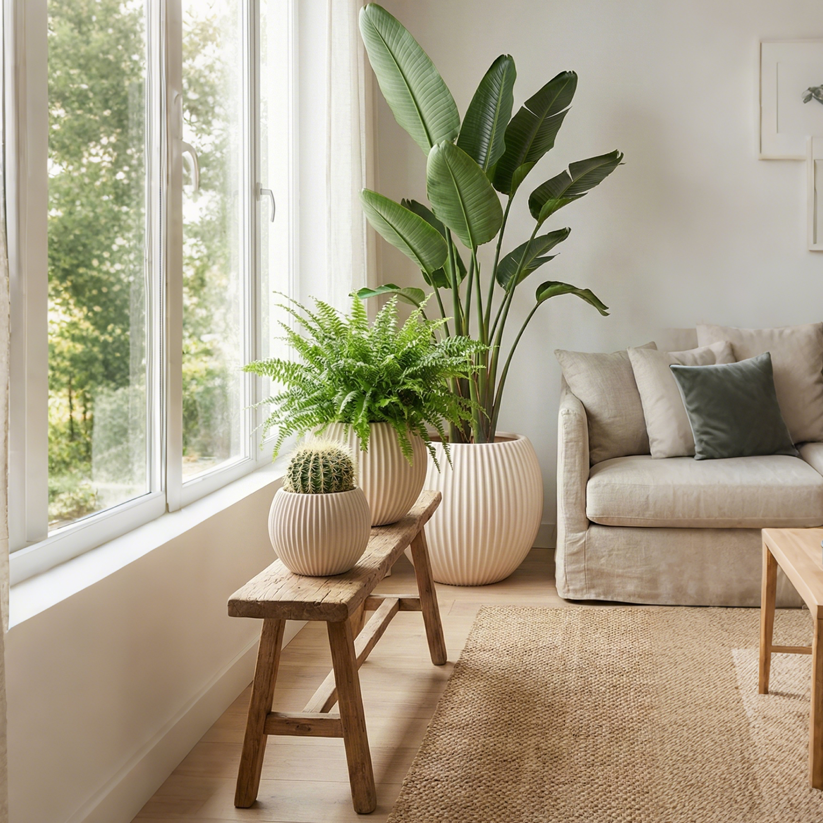 Foukus Large Concrete-Like Planters, Set of 3, Ivory photo 6
