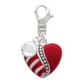 thumbnail image 2 of Delight Jewelry Silvertone Striped Red Enamel Heart with Beaded Decoration - Silvertone Clip on Charm with Clear Crystal Drop, 2 of 4