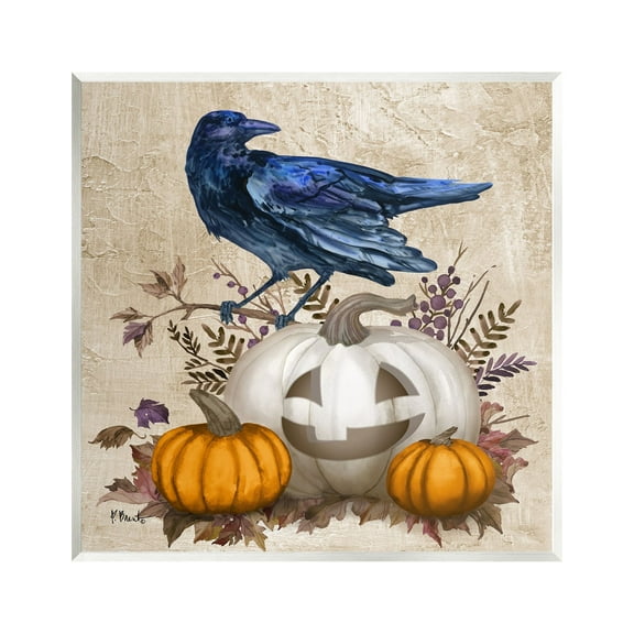 Stupell Industries Raven & Jack-o-Lantern Holiday Painting Unframed Art Print Wall Art, 12 x 12