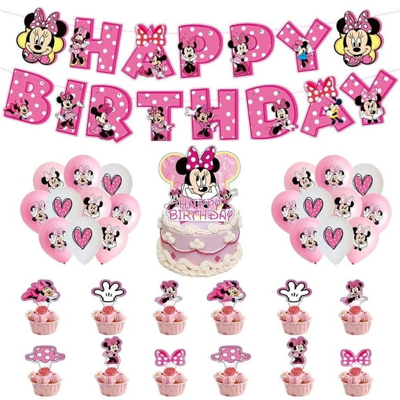 Cute Mouse Theme Cartoon style Birthday Decoration Kits，Party Supplies for Kids，Including Banner, Balloons, Cake Toppers, Cupcake Toppers.