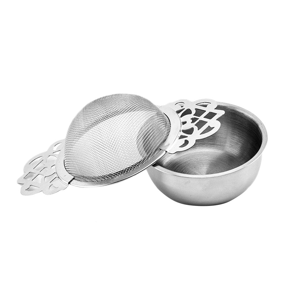 set of 2 pcs Stainless steel mesh tea pot shape strainer infuser with drip bowl 