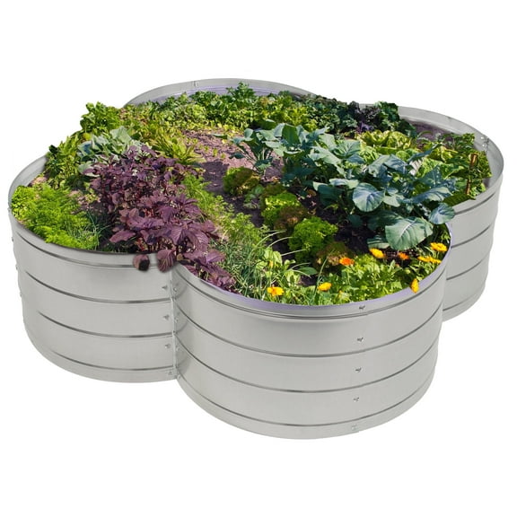 Sunnydaze 43" x 43" x 12" 4-Leaf Clover Silver Galvanized Steel Outdoor Raised Garden Bed