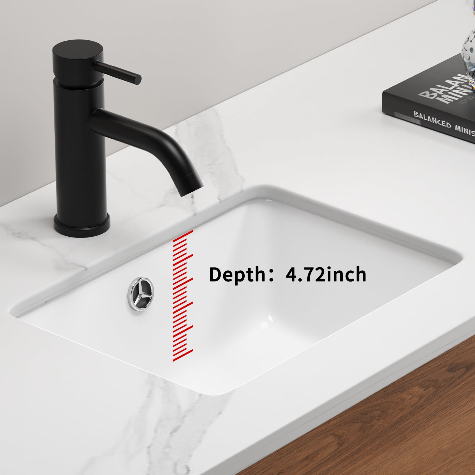 16" Undermount Bathroom Sink - White Porcelain Under Counter Vanity Sink with Overflow, 1.77" Drain Hole, Durable Ceramic Basin