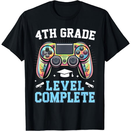 4Th Grade Level Complete Last Day Of School Gamer Graduation T-Shirt