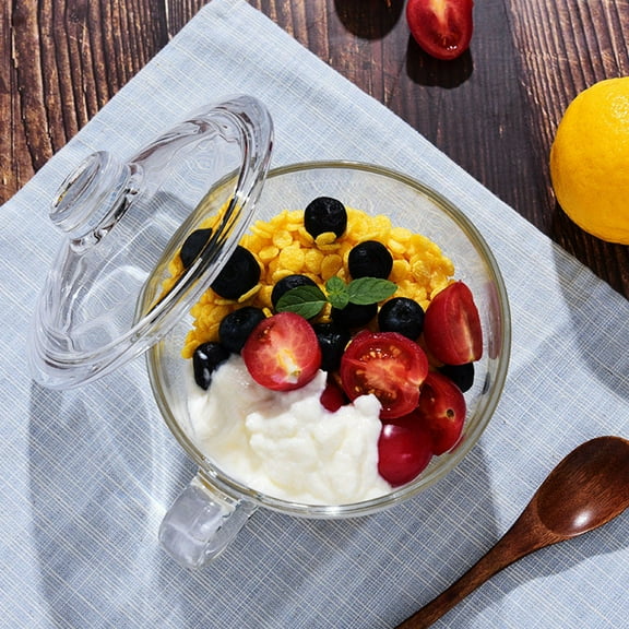 LEORX Glass Dessert Bowl With Lid and Handle Transparent 1Pcs for Restaurant Use