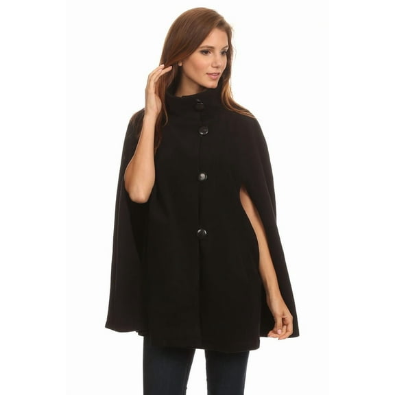 Winter Soft Fleece Button Cape Poncho Coat with Armholes and Pockets
