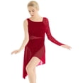 thumbnail image 3 of Linjinx Women Lyrical Dance Costume Ballet Leotard Dresses Dancewear Cut Out Sleeve Asymmetric Lace Burgundy S, 3 of 7