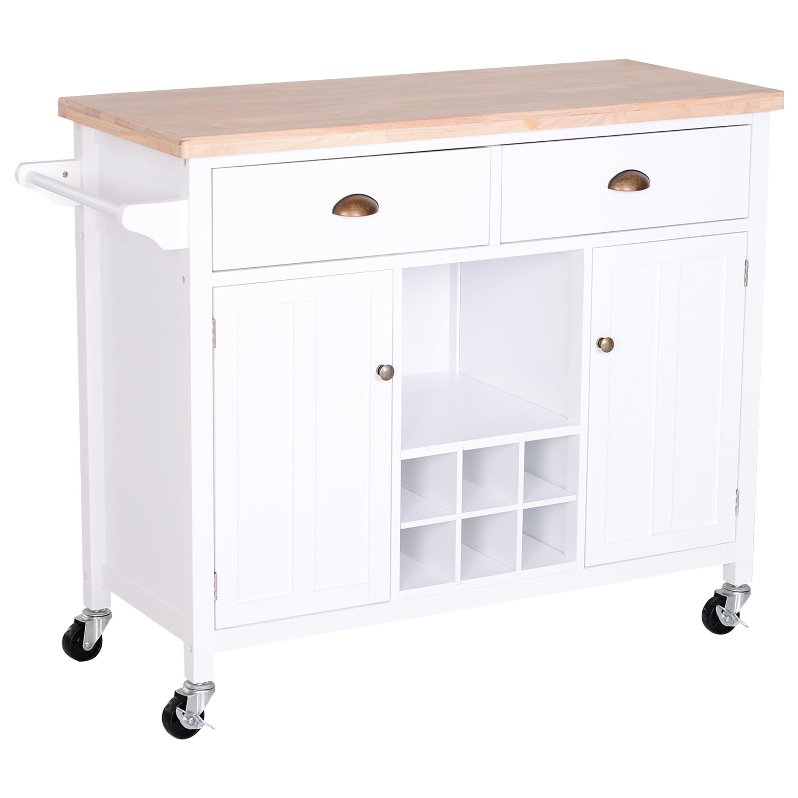 Homcom Kitchen Island Utility Cart On Wheels With Large Counter