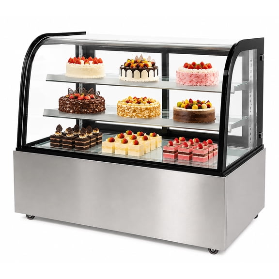48" Commercial Refrigerated Bakery Display Case, Curved Glass Cake Showcase Refrigerator, LED Lighting, NSF Certified