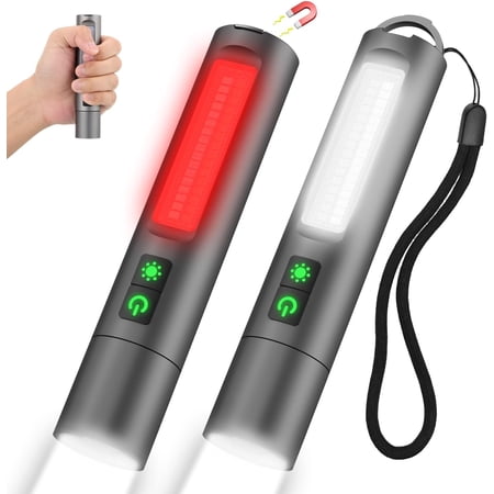 Small Flashlights,LED Pocket EDC Flashlight Rechargeable with Base& Loop,1500 High Lumens, ,COB Red Light,7 Modes,USB C Flash Light for Camping2PC