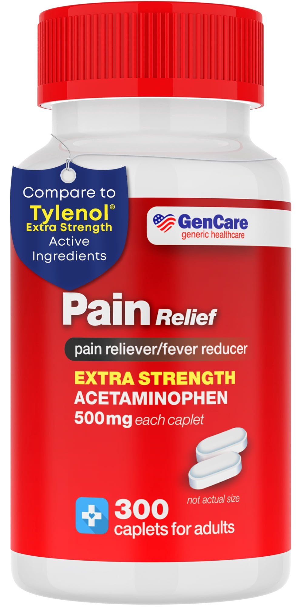GenCare Extra Strength Acetaminophen 500mg Pain Relief Fever Reducer, 300 Caplets