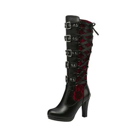 

Fesfesfes Womens Boots Fashion Cosplay Tied Synthetic Kneeth Platform Gothic Bows Shoes US:9(42)