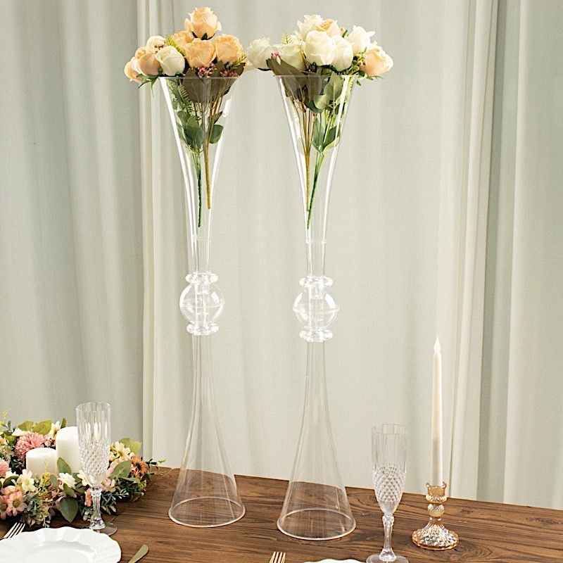 BalsaCircle 2 Clear 31" Plastic Reversible Trumpet Flower Vases