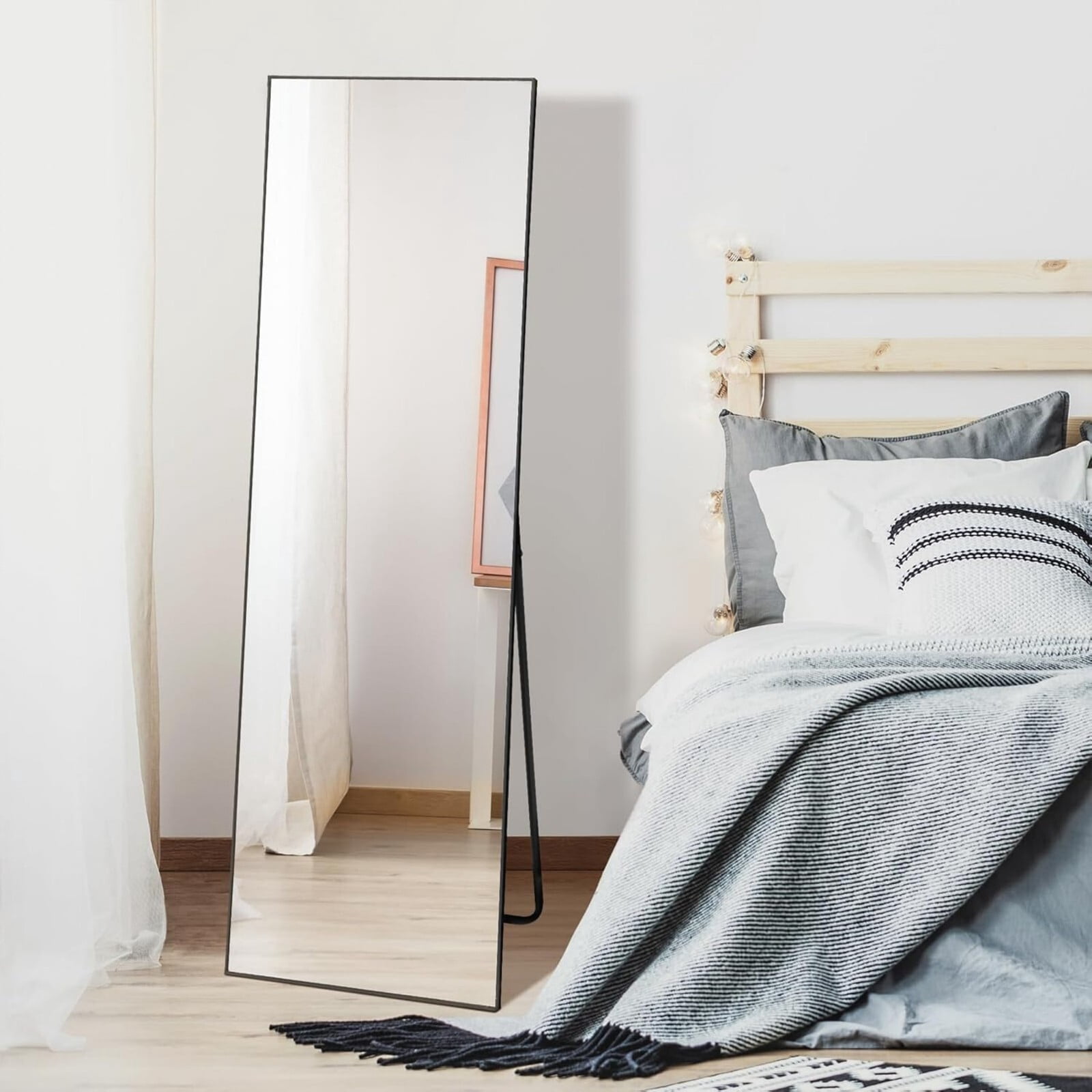 BEAUTYPEAK 58"X18" Rectangle Full-Length Floor Standing Mirror,Black