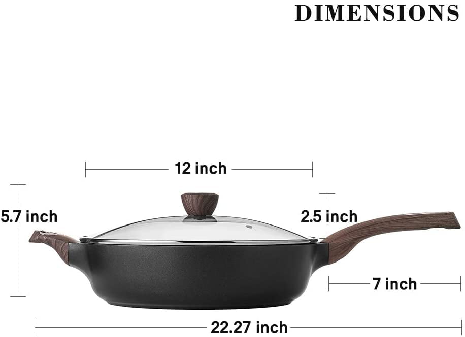 Sensarte Nonstick Skillet,Deep Frying Pan with Glass Lid,Cooking Pan with Soft Bakelite Handle Saute Pan Chefs pan Omelet Pans for All Stove Tops,Healthy and Safe Cookware,PFOA Free 12 Inch 