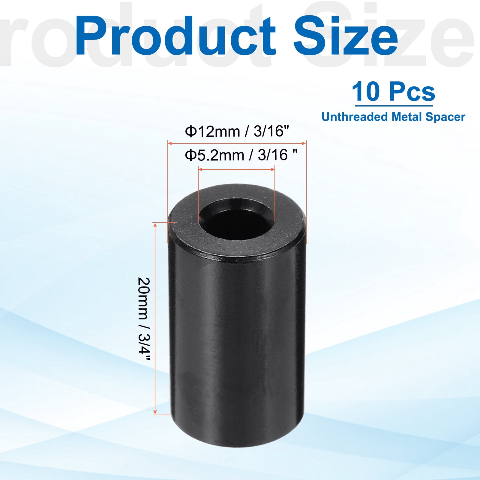 Uxcell 10pcs M5 Aluminium Spacers, 3/16" ID x 1/2" OD Round Standoff Spacer, Unthreaded Metal Spacers for 3/16" M5 Screws Bolts, Black 3/4" Length