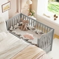 thumbnail image 4 of Euroco 4-in-1 Convertible Crib, Baby Crib with Drawers, Crib to Full Size Platform Bed, Wood and Metal, Gray, 4 of 22
