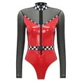 thumbnail image 3 of TTAO Women's Speed Race Car Driver Bodysuit with Belt Racer Chessboard Dress Up Jumpsuit Red XXL, 3 of 7