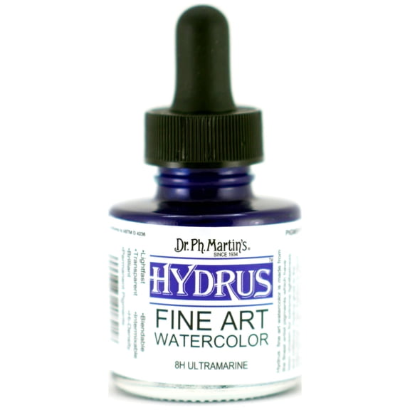 Dr. Ph. Martin's® Hydrus Fine Art Watercolor (8H) Watercolor Bottle, 1.0 US fl oz, Ultramarine, 1 Bottle
