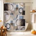 thumbnail image 4 of Abstract Blue Brown Shower Curtain, Waterproof Shower Curtains for Bathroom, Vintage Geometric Color Blocks Washable Fabric Bathtub Curtain Set Bath Decor with 12 Hooks Stall 36"x72", 4 of 8