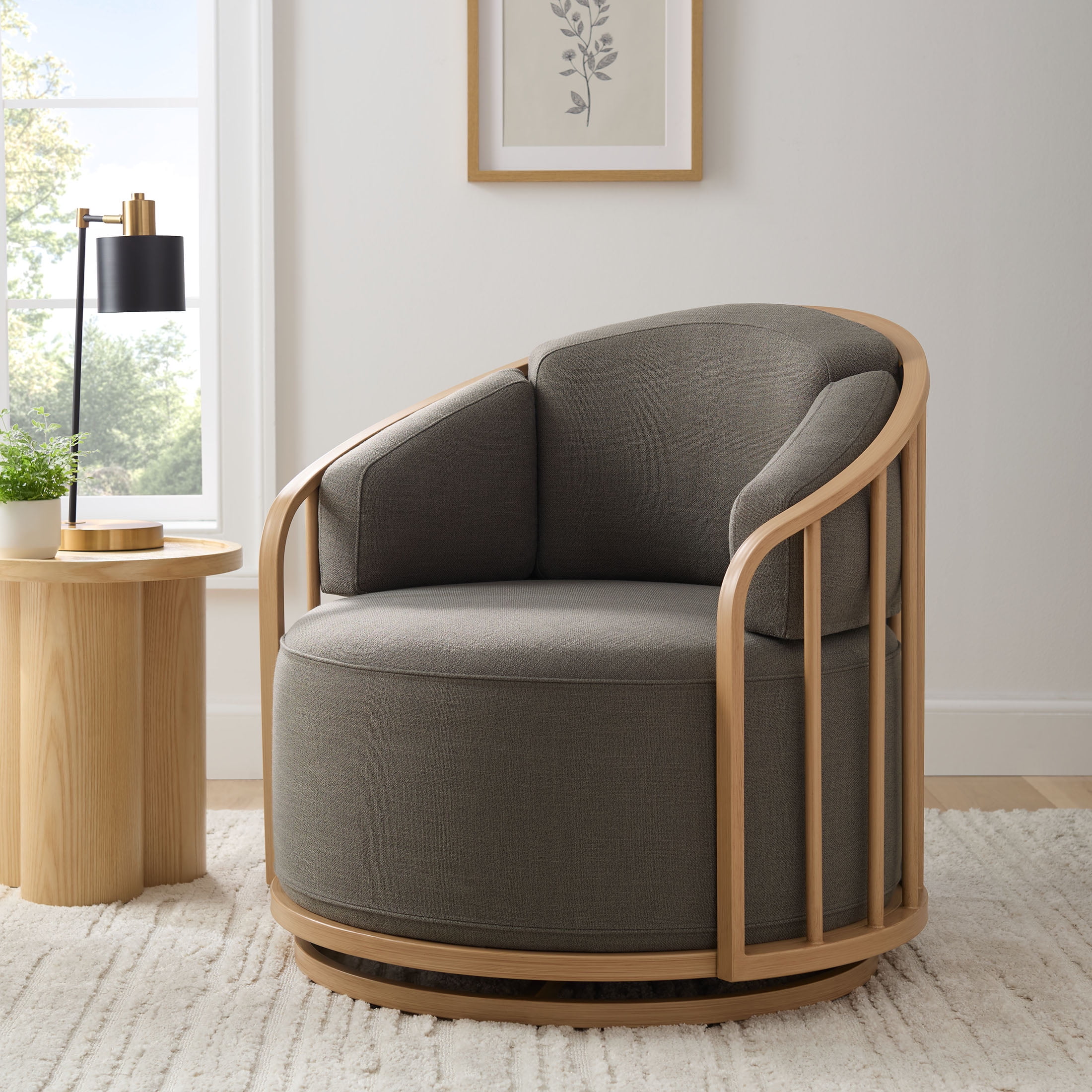 Better Homes & Gardens Lillian Swivel Birdcage Accent Chair, Charcoal Linen