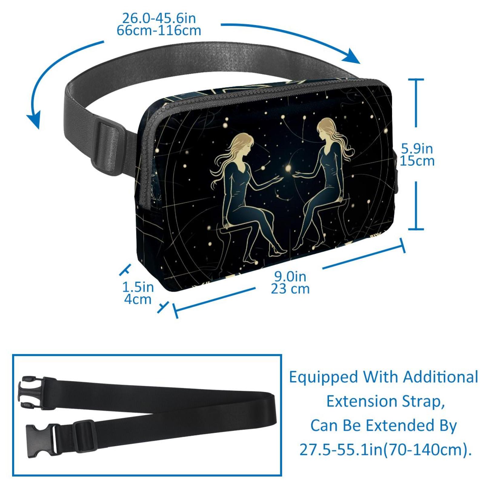 Gemini Money Belt Waist Bag Fanny Pack - Lightweight Adjustable with Extension Strap Unisex